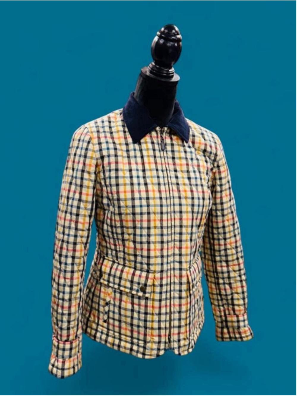 Talbots Petites Plaid Quilted Barn Jacket Small Navy Corduroy Collar Preppy